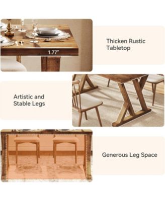 63" Solid Wood Farmhouse Dining Table for 4–6, Brown