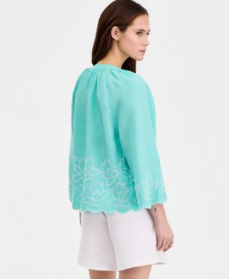 Women's 100% Linen Raglan-Sleeve Cabana Top