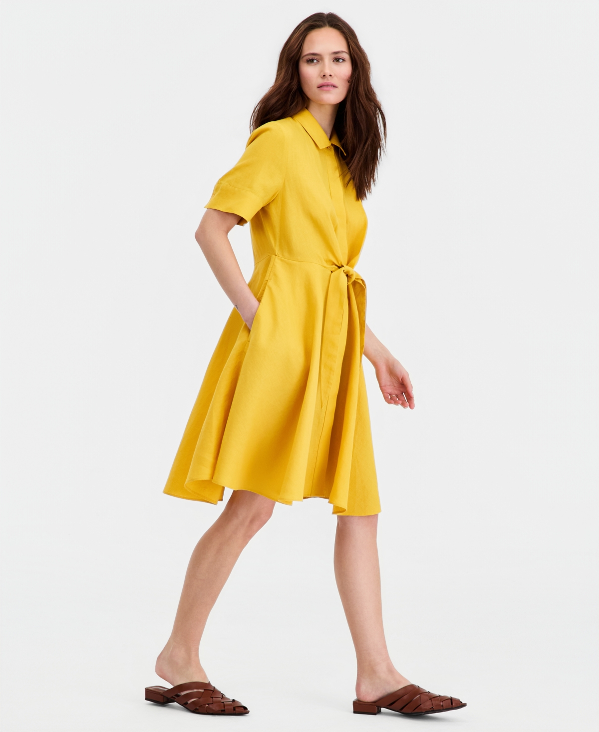 Charter Club Women's 100% Linen Tie-Front Fit & Flare Dress, Created for Macy's