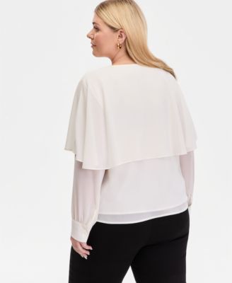 Plus Size Long-Sleeve Cape-Shoulder Blouse