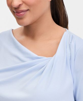 Plus Size Asymmetric Neck Short-Sleeve Top