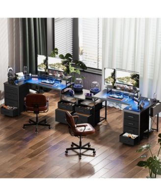 Reversible L Shaped Desk with 6 Drawers, 70.8'' Large Computer Desk with Outlets, Monitor Stand & CPU Stand