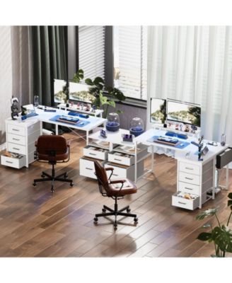 Reversible L Shaped Desk with 6 Drawers, 70.8'' Large Computer Desk with Outlets, Monitor Stand & CPU Stand