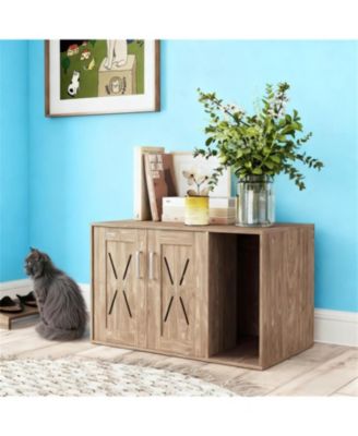 Cat Litter Box Enclosure with Scratching Board in Walnut Brown