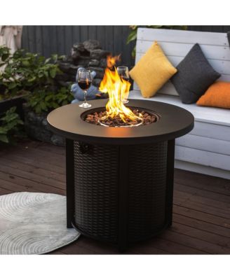 30" Propane Gas Fire Pit Table, 50000 BTU Round Steel Fire Pit for Outside Patio Deck Garden Courtyard-Black