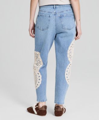 Women's High-Rise Crochet-Trim Ankle Jeans