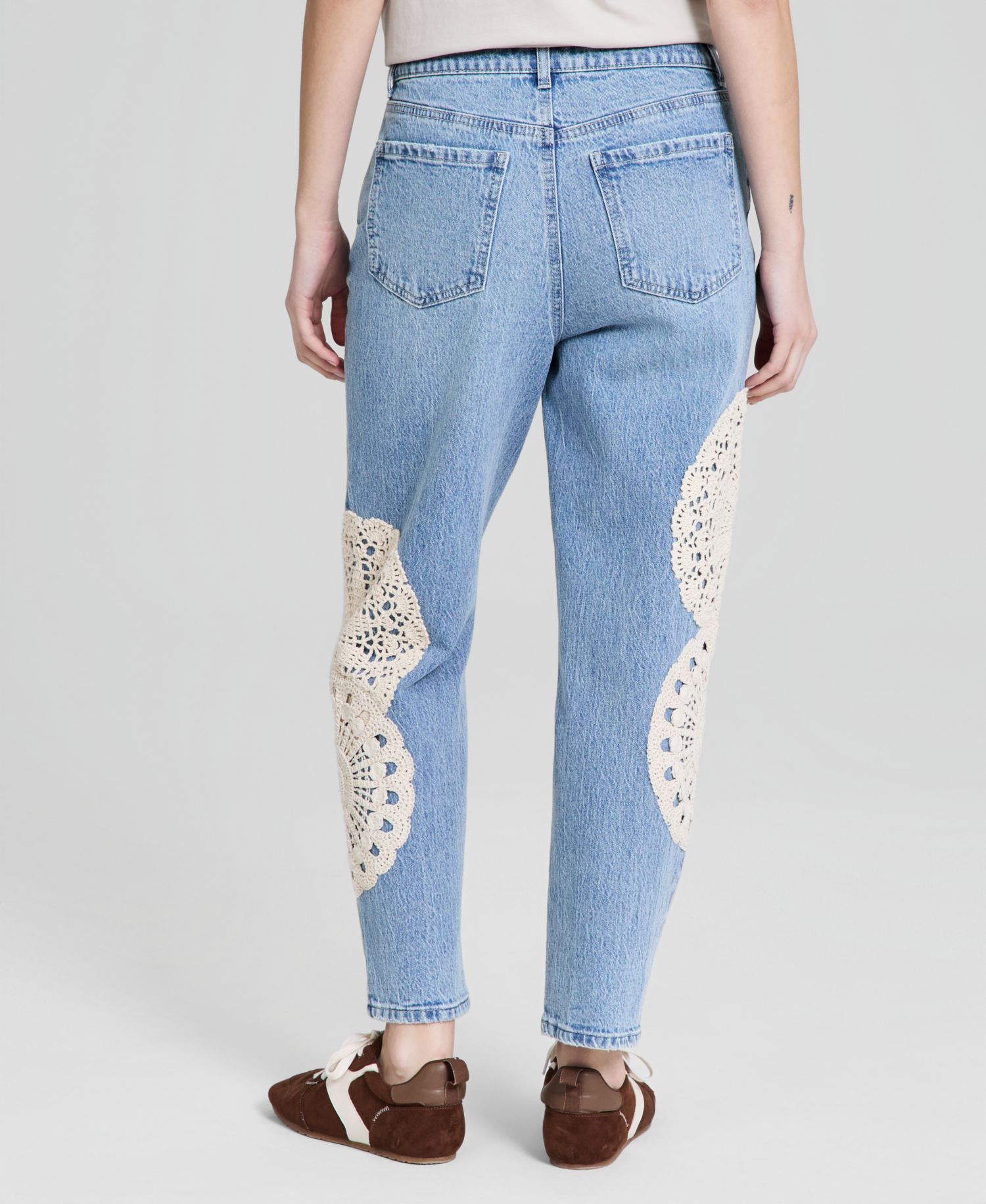 Women's High-Rise Crochet-Trim Ankle Jeans