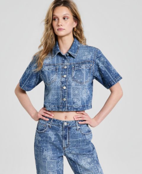 Женские рубашки And Now This Women's Bandana Cropped Denim Shirt