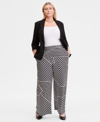 Plus Size Printed Wide-Leg Pull-On Pants