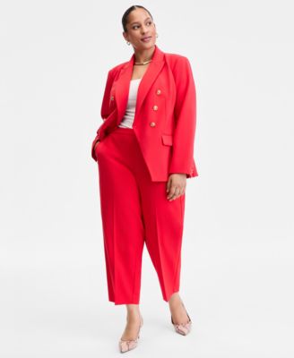 Plus Size Faux Double-Breasted Blazer & High Rise Pull-On Cropped Pants