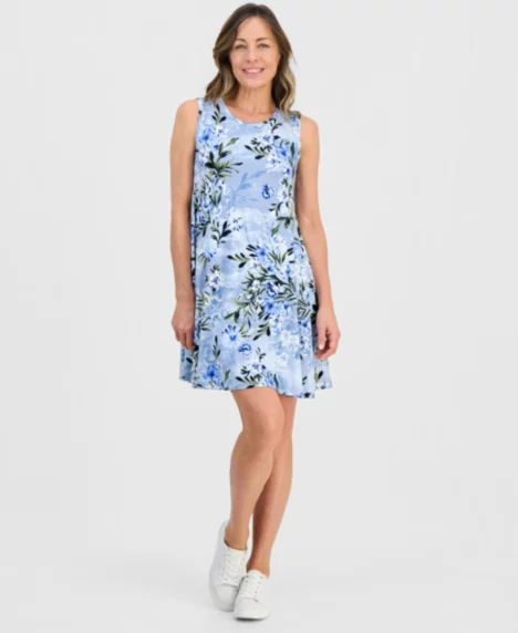 Petite Floral-Print Sleeveless Flip Flop Dress - Blue Floral