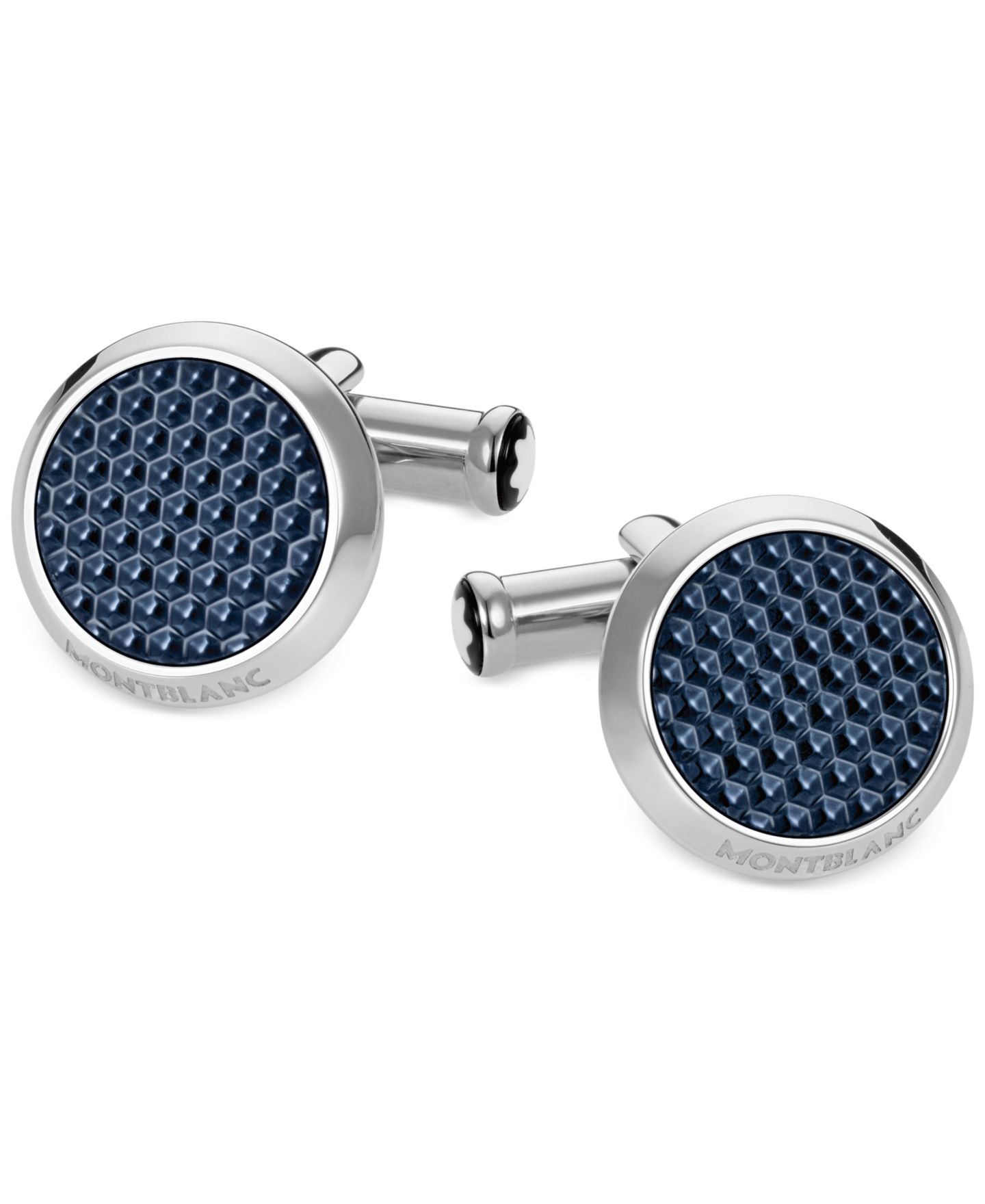 Запонки Montblanc Unisex Meisterstück Classic Stainless Steel with Blue Lacquer Inlay Cuff Links 112904 — фото 1