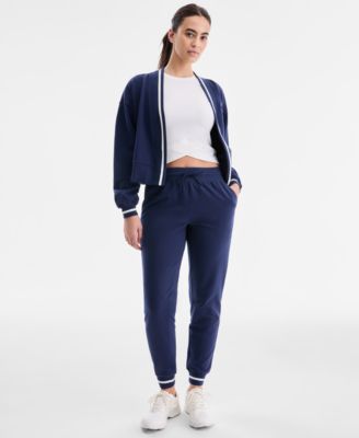 Women's Ribbed Solid Fleece Ankle Jogger Pants