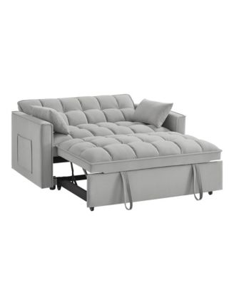4 in1 Loveseat Sofa Bed with Armrests & Storage Pockets, Multi-Function Tufted Pull-out Sofa Bed with Adjustable