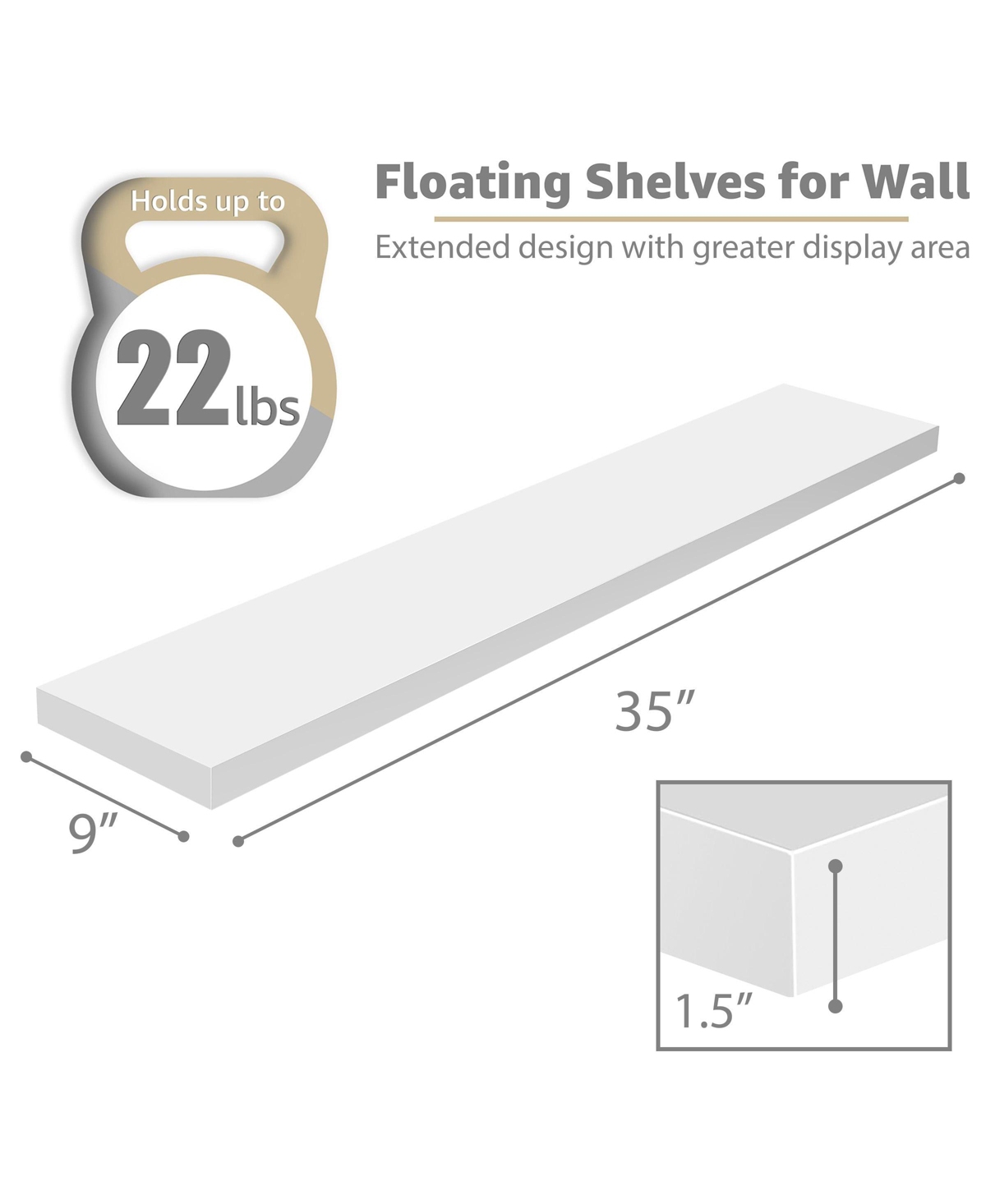 Sorbus 3-Pack 35-Inch Floating Wall Shelves