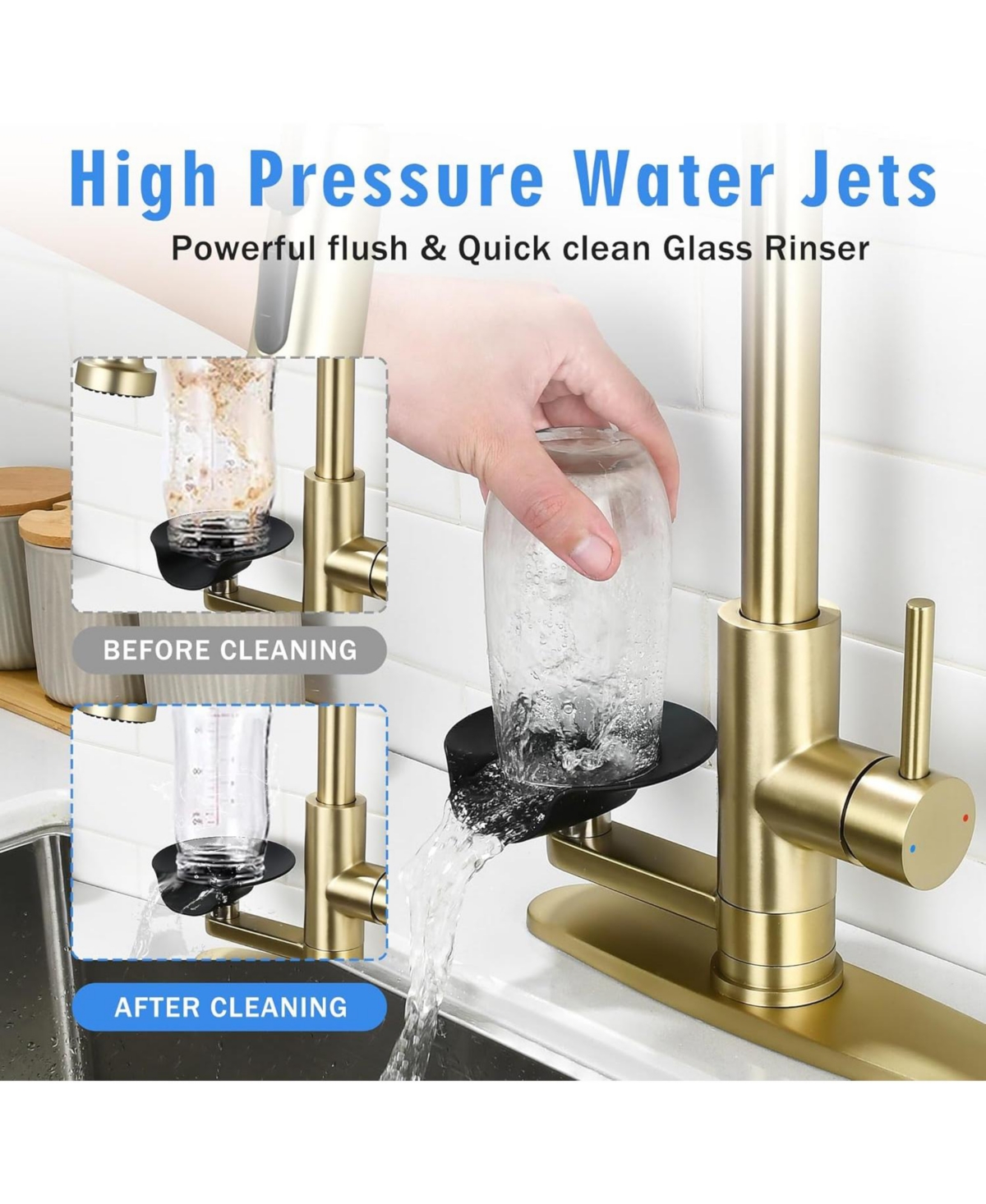 Busdays 3-in-1 Kitchen Faucet with Press-Type Glass Rinser