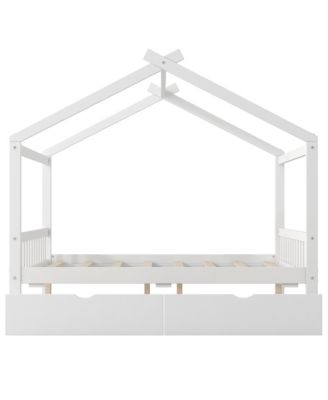 Twin Size House Platform Bed with Two Drawers,Headboard and Footboard