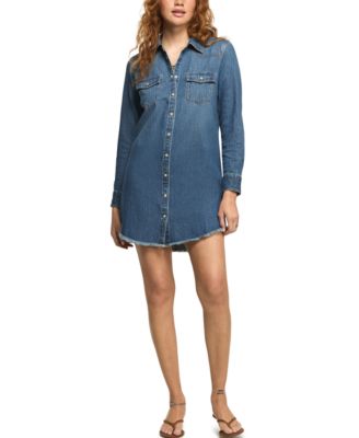 Women's V-Neck Denim Shirt Dress