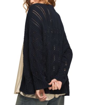 Women's Mixed Stitch Open Front Cardigan Sweater