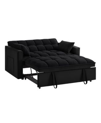 4 in1 Loveseat Sofa Bed with Armrests & Storage Pockets, Multi-Function Tufted Pull-out Sofa Bed with Adjustable