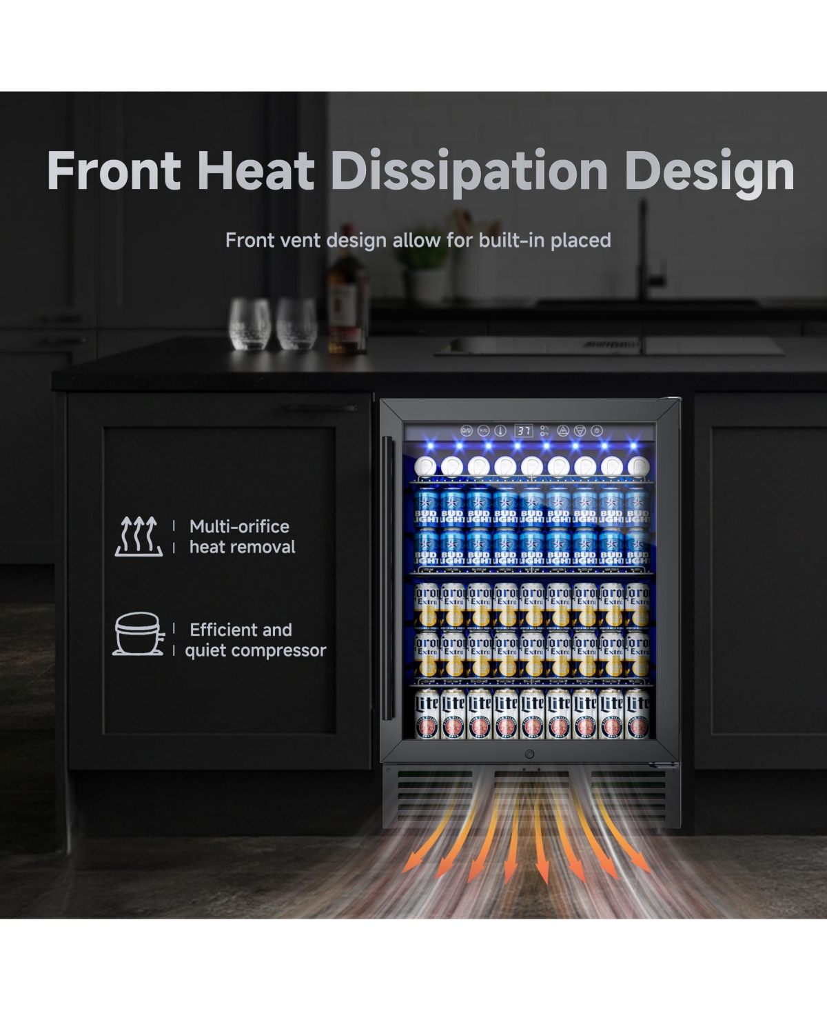 Euhomy 23.4-in W 180Can Built-in/Freestanding Single Zone Beverage Refrigerator in Black with Glass Door