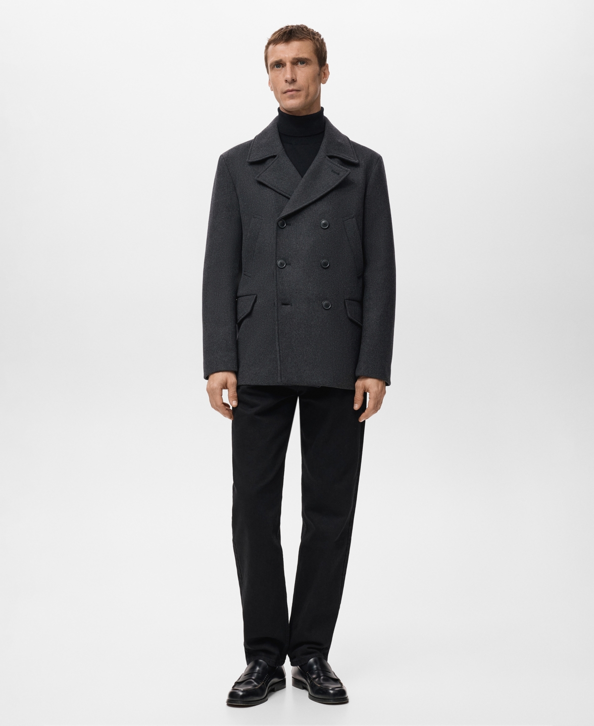 Mango Men's Short Double-Breasted Wool Coat