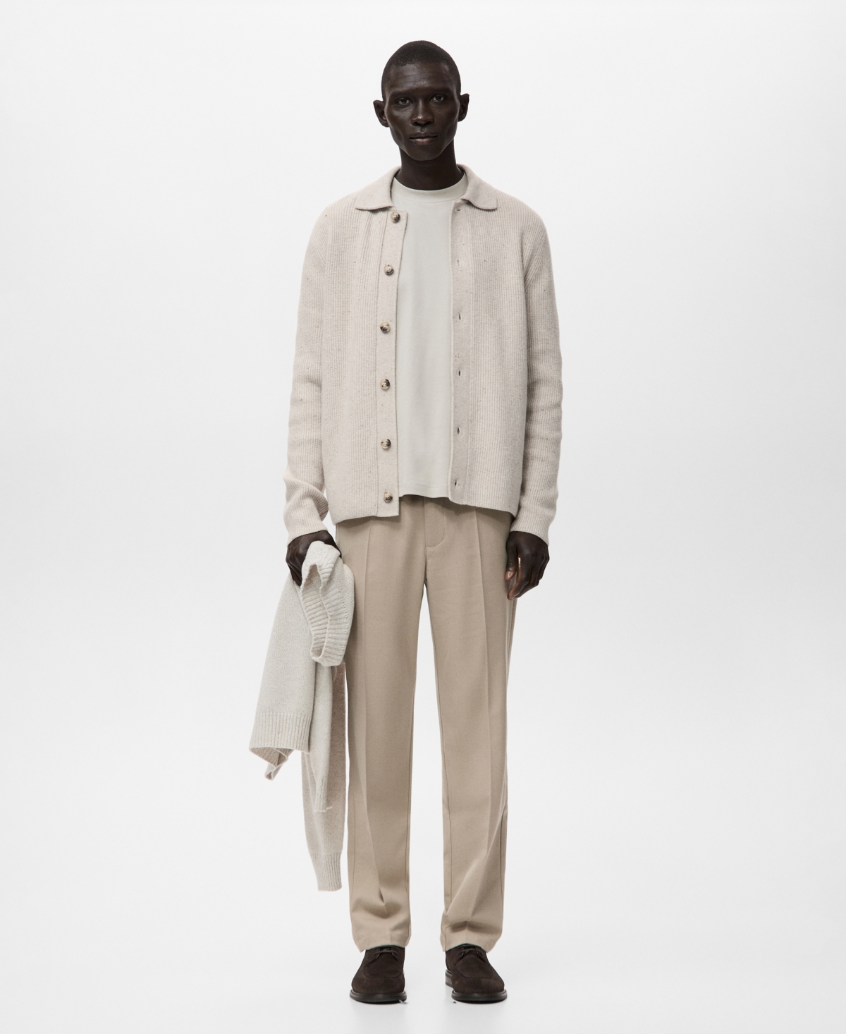 Mango Men's Ribbed Knit Cardigan