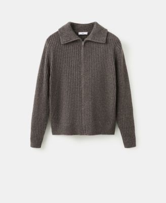 Men's Zipper Ribbed-Knit Cardigan