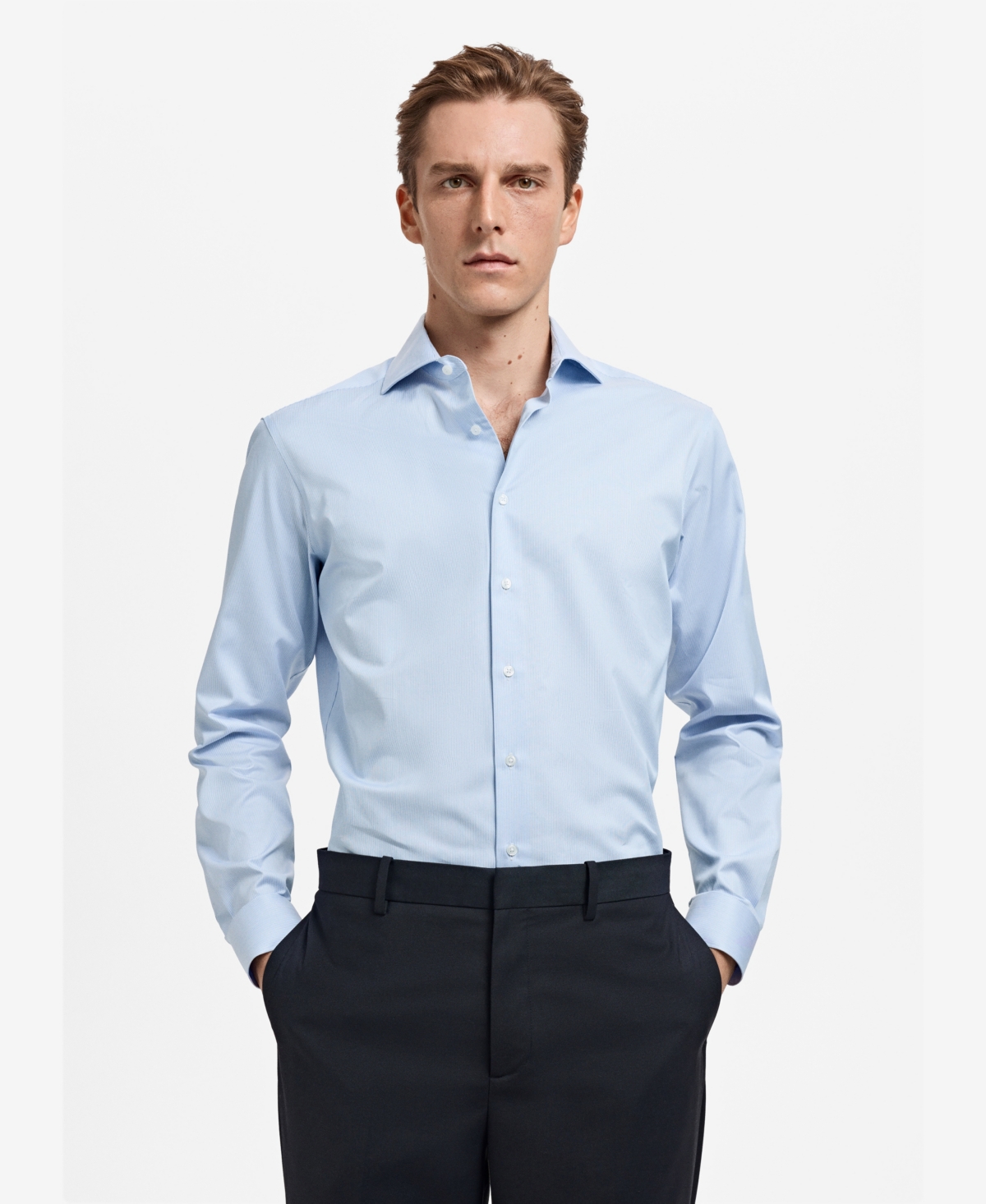 Mango Men's Striped-Print Slim-Fit Dress Shirt