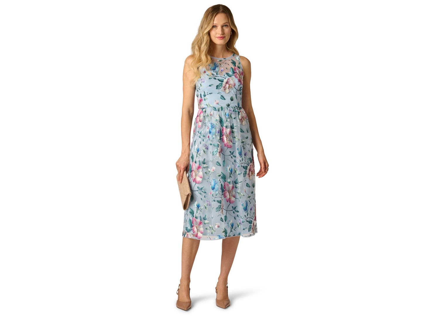 Women's Crew Neck Halter Embroidered Dress