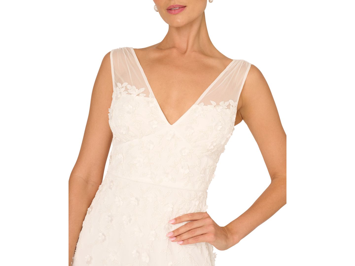 Женские платья Adrianna Papell V-Neck Beaded Sleeveless Gown, цвет: Слоновая кость — фото 2