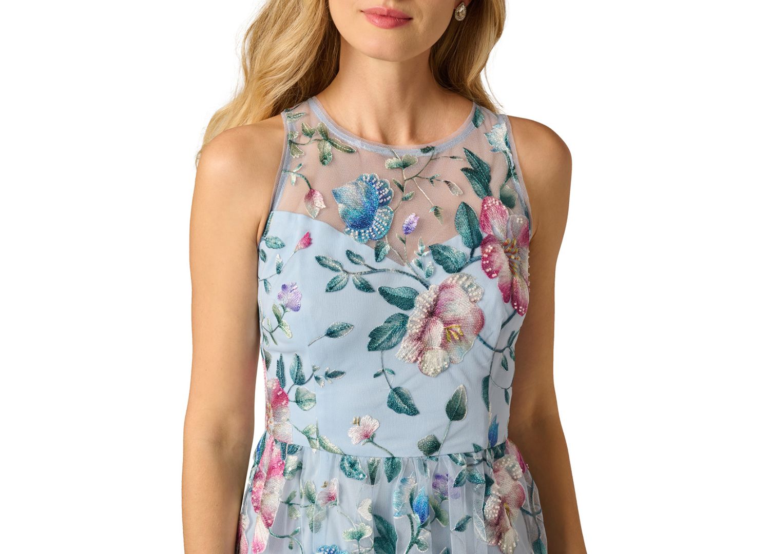 Women's Crew Neck Halter Embroidered Dress