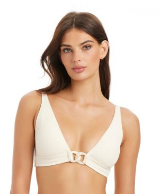 Women's Stay Connected Textured V-Neck Swim Bikini Top