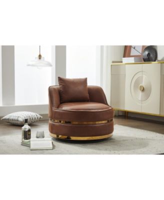 Swivel Faux Leather Barrel Chair, Single Accent Chair for Home/Office