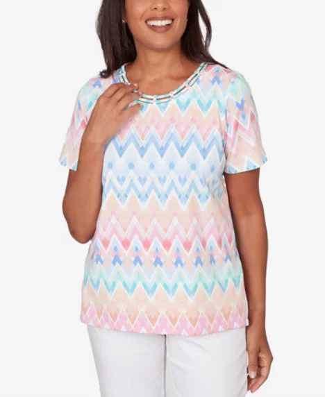 Petite Chevron Beaded Neck Top - Pastel