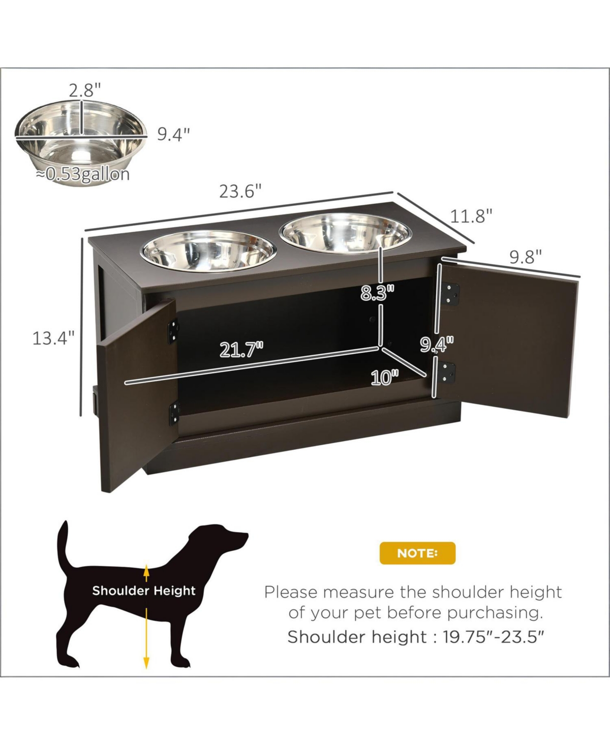 Aostirmotor Dog Bowls Elevated Feeding Station in Brown