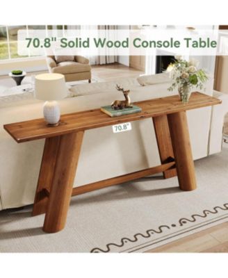 Solid Wood Console Table, 70.9-Inch Narrow Long Sofa Table Behind Couch, Farmhouse Wooden Entryway Furniture, Rustic Brown