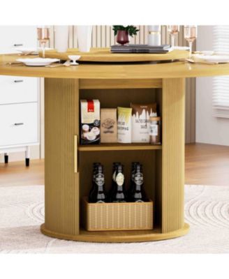 55-Inch Round Dining Table for Six with Double-Tiered Storage Rack and Rotating Top