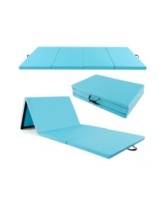 4-Panel PU Leather Folding Exercise Mat with Carrying Handles-Blue