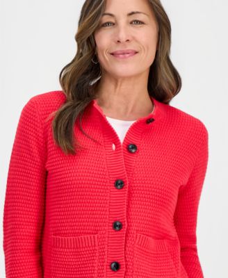 Petite Textured Stitch Crewneck Cardigan