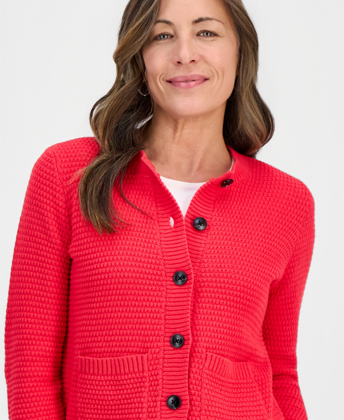 Style & Co Petite Textured Stitch Crewneck Cardigan, Macy's Exclusive