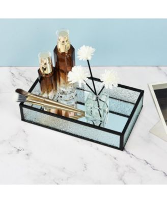 2PC Set, Handcrafted Glass Tray, Decorative Storage Tray for Makeup, Jewelry, Desk, or Bathroom, Clear with Black