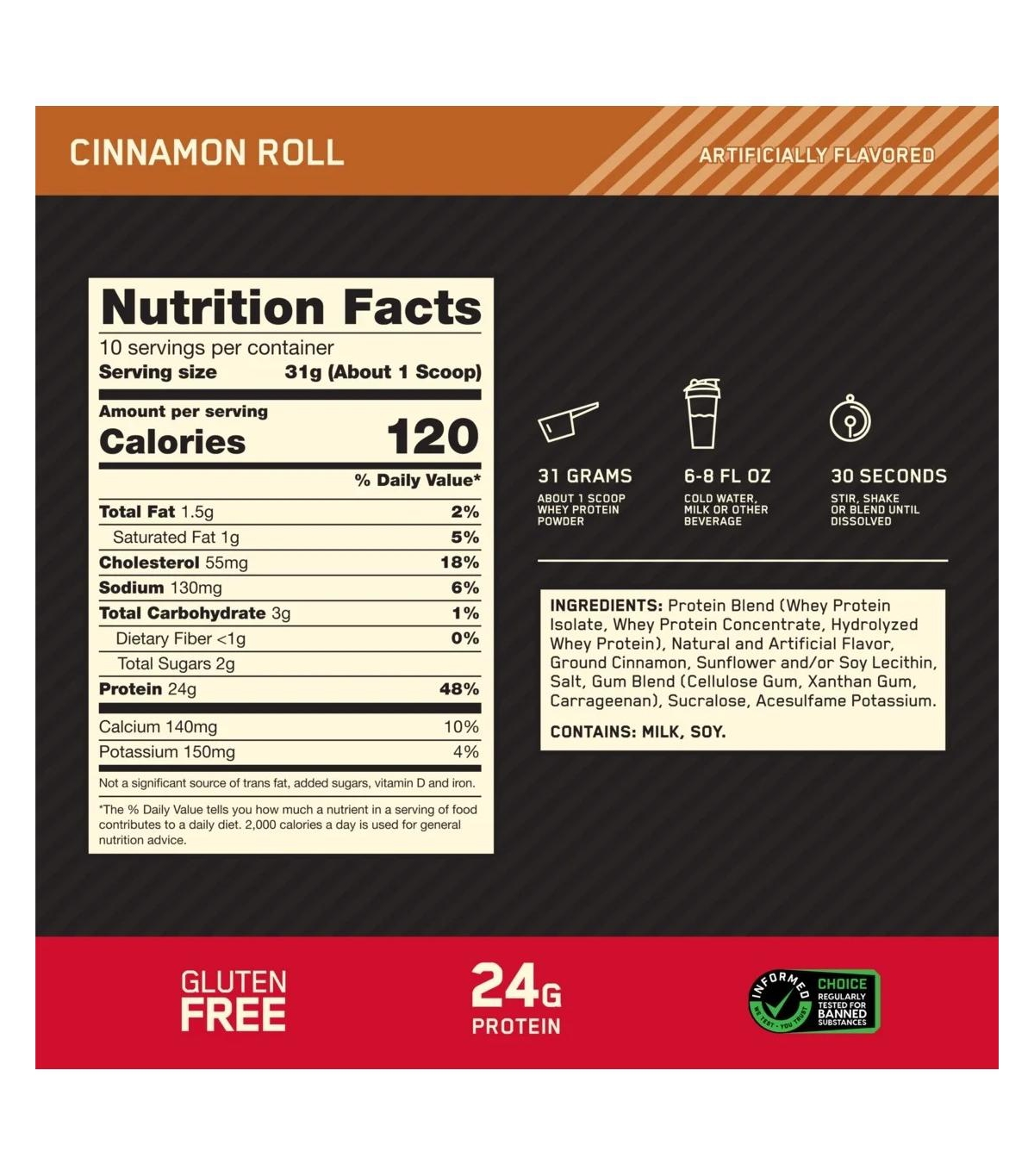 Optimum Nutrition Gold Standard 100% Whey Protein Powder, Cinnamon Roll, 10 Servings