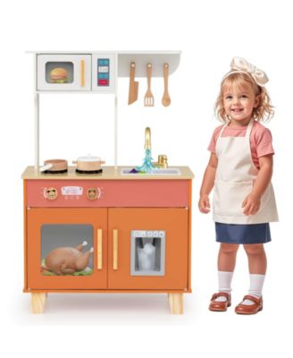 Kid's Play Kitchen with Microwave Stoves Rotation Knobs Ice Dispenser Faucet Sink
