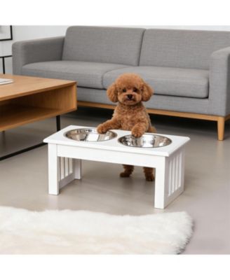 17.3 in. Dog Bowls Pet Food Bowl Stand in White
