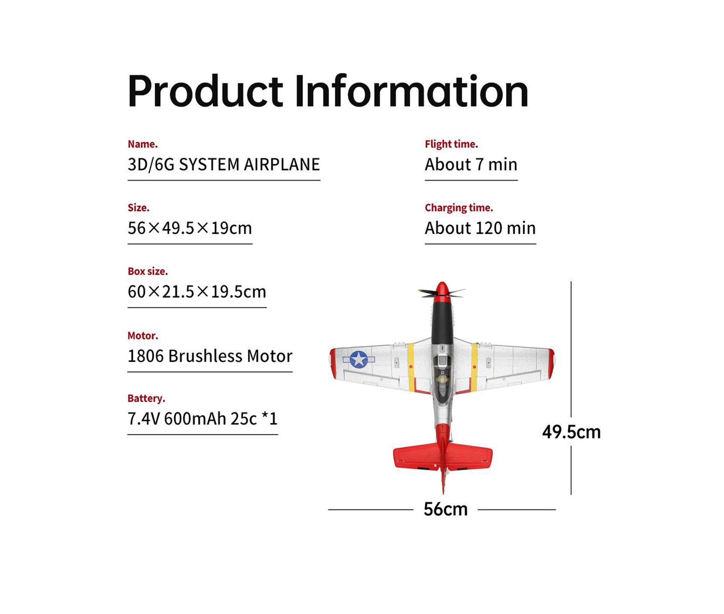 Детская игрушка Bruce & Shark P-51 Brushless Motor 6-Axis Gyro RC Plane, цвет: Серебряный — фото 9