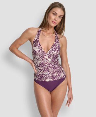 Women's Halter V-Neck Shirred Tankini Top