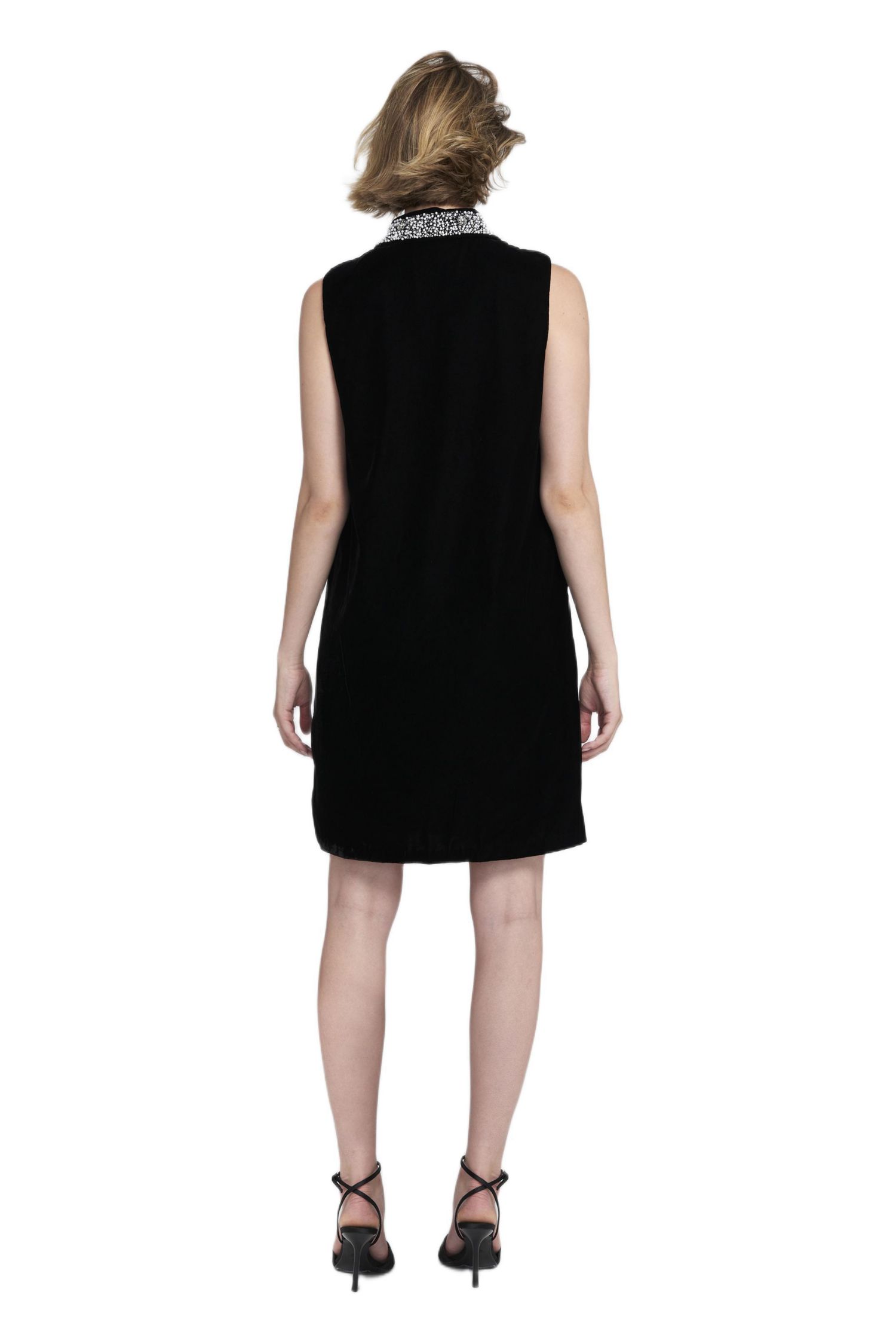 Women's Beaded Collar Velvet Dress Slip