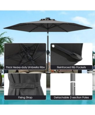 Solar Patio Umbrella with LED Lights and Crank Handle