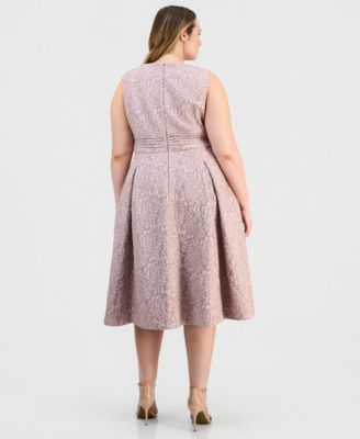 Plus Size Jacquard Pleated Midi Dress